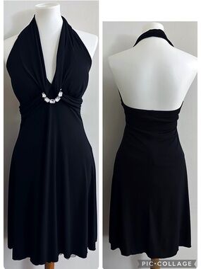 My Michelle 90s Y2K Black Halter Dress with Jewel Accent Whimsigoth Fairy Party